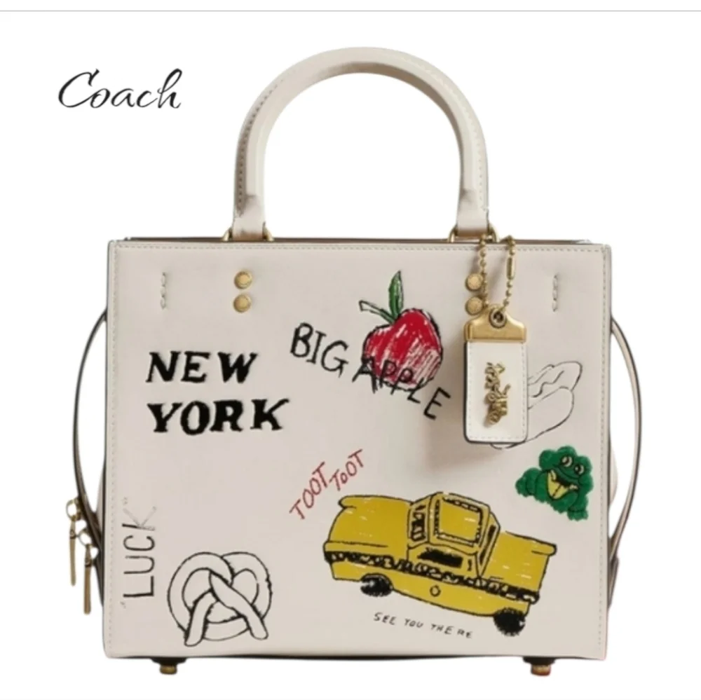 COACH NWT Rogue 25 Leather Satchel Sketch Print New York Chalk